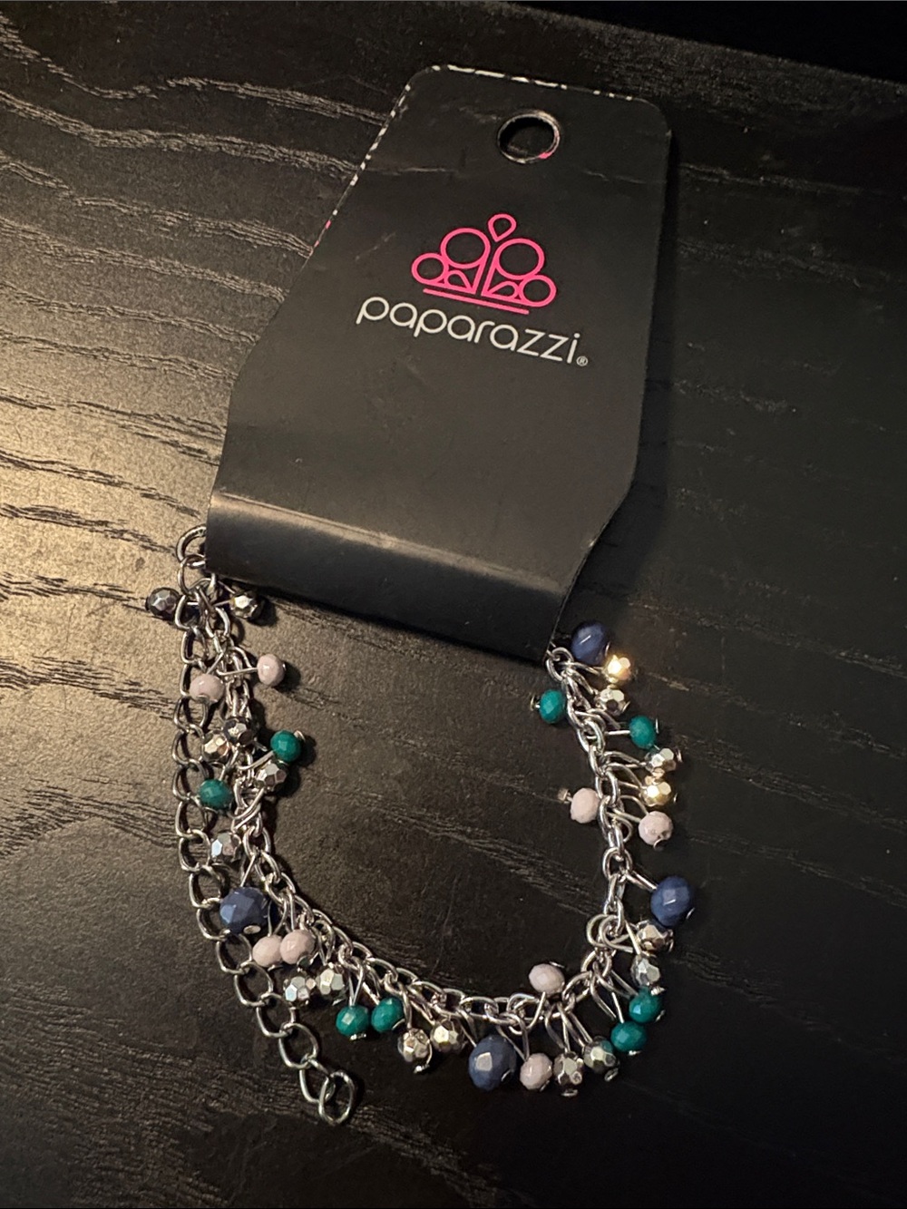 paparazzi Teal, Lavender & Navy Multi-Bead Chain Bracelet J10
